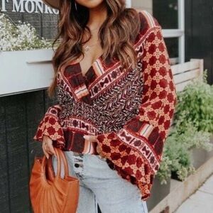 New New Free People Womens Rosalie Wrap Top Bell Sleeve Hippie bohemian S Small